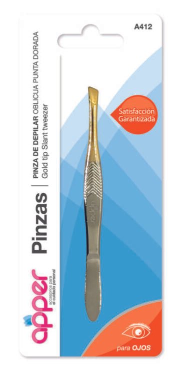Pinza de depilar oblicua punta dorada en blister